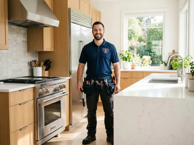 Appliance Repair Hero technician in a Bergenfield, NJ kitchen after an appliance repair